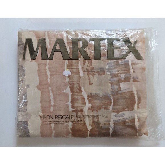 Vintage Martex Full Fitted Sheet NIP 1970's 80's Muted Pinks Abstract Percale